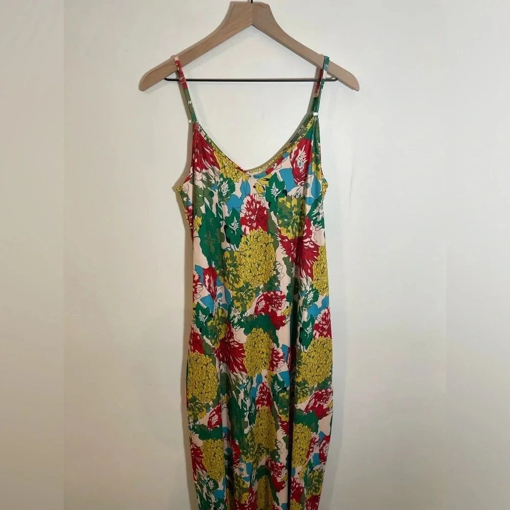 NWT OURS Maxi Spaghetti Dress MultiColor Floral Print Luxuriously Soft, Medium - Picture 4 of 7